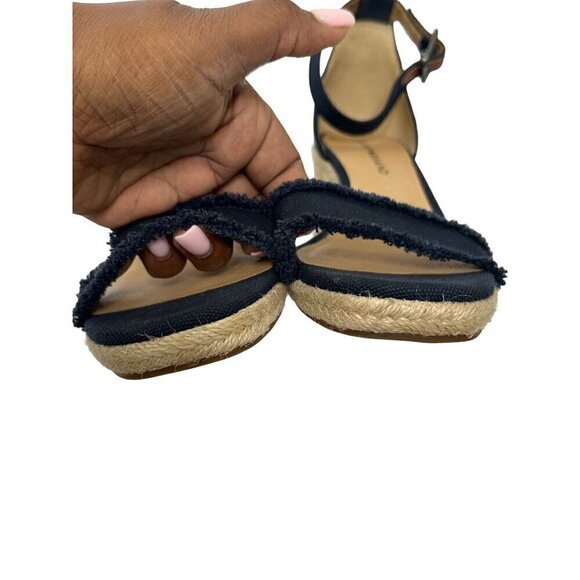 Lucky Brand Navy Blue Canvas Espadrille 3 Inch Wedge Sandals Size 9 - Picture 14 of 14